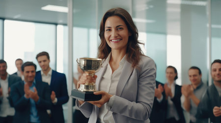 Radiant Success: Business Professional with Trophyの素材