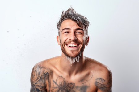 Whimsical Tattoo Tale: Delicate Wash Portrait in Solar Glowの素材