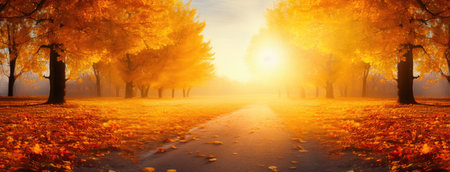 Sunlit Autumn Scenery: Vibrant Leaves and Sunshineの素材