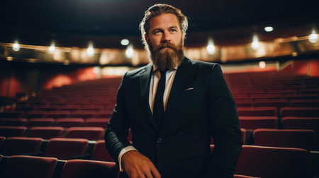 Elegant Middle-Aged Man with Beard Embracing the Spotlightの素材