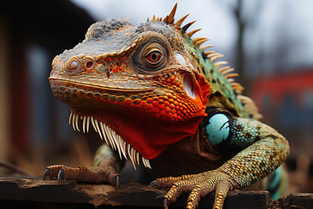 Chameleon Adorning Weathered Wooden Fenceの素材