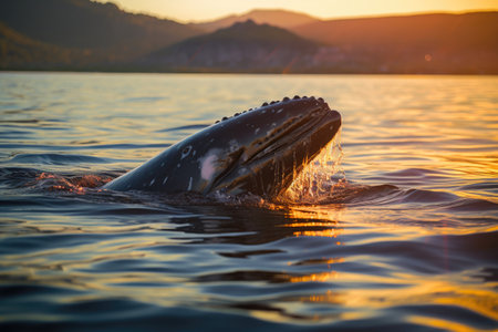 A Lone Whale Adrift in Sunset's Embraceの素材