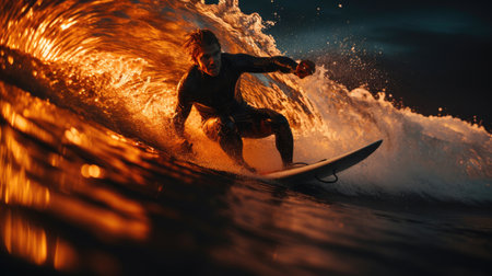 Surfer's Journey Amidst Glittering Watersの素材