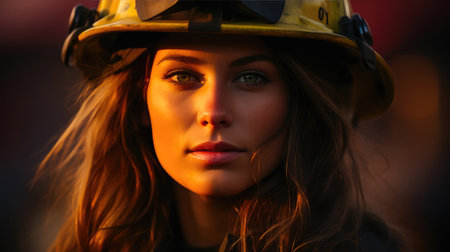 Backlit Portrait of a Seasoned Firefighterの素材