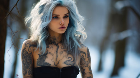 Enigmatic White-Haired Tattooed Womanの素材