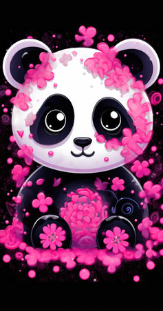 Boldly Lineworked: Pink Panda Amidst Cloudsの素材