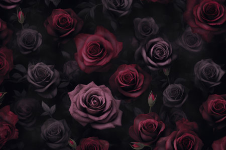 Romantic Floral Repeat Pattern in Deep Redの素材