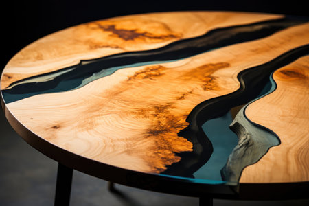 Elegant Wooden Table Enhanced with Shimmering Epoxyの素材