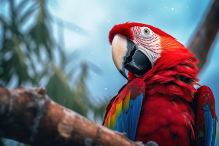 Vibrant Scarlet Macaw Perched in Natural Solitudeの素材