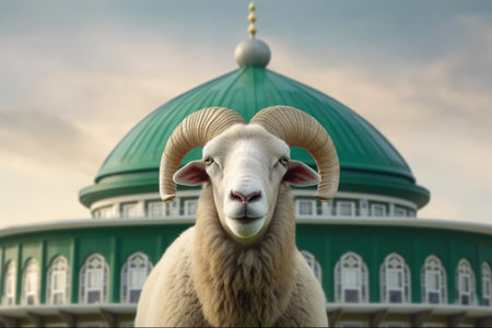 Pastoral Harmony: Sheep and Green-Domed Buildingの素材