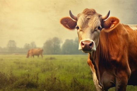 Rural Serenity: Cow Grazing on a Farmの素材