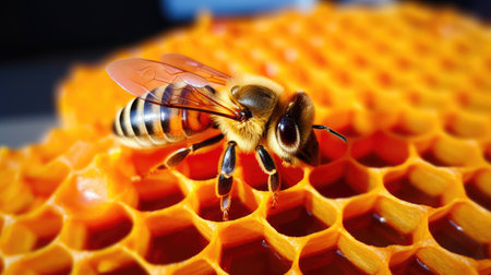 Close-Up: Bee Collecting Nectar from Honeycombの素材