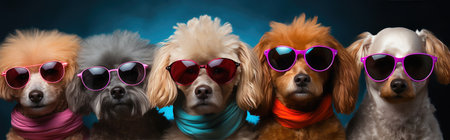 Poodles Posing in Rosy Shades and Sky-Blue Tintsの素材