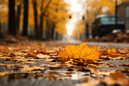 Leaves on City Road in Yellow Huesの素材
