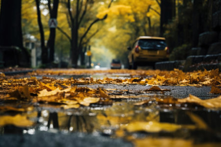 Urban Pathway Covered in Fallen Leavesの素材