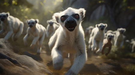 Madagascar's Dance of Survival: Sifaka vs. Fossaの素材