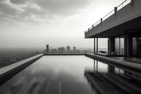 Architectural Contrast: Ivory Black Brutalism Meets Infinity Poolの素材