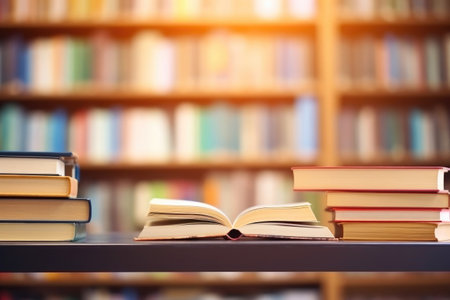 Academic Ambiance: Book Stack in Libraryの素材