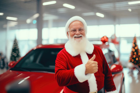 Festive Santa Claus Offering Car Keys as a New Year's Giftの素材