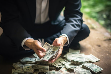 Businessman's Faith-Filled Moment with Moneyの素材