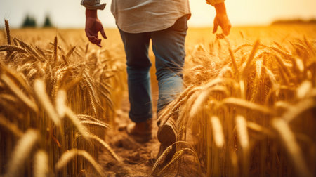 Farmer's Stroll in Wheat Fieldの素材