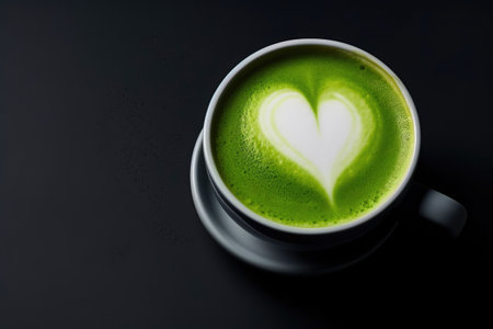 Green Coffee Cup on a Mysterious Black Canvasの素材