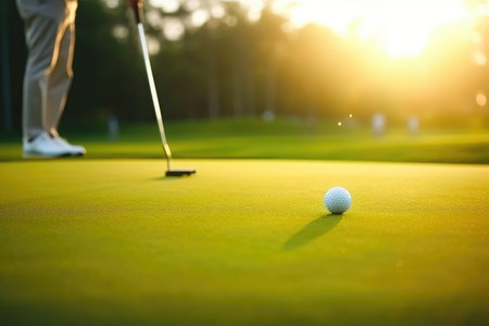Perfect Putt: Golfer Sinking the Ball in Natural Lightの素材