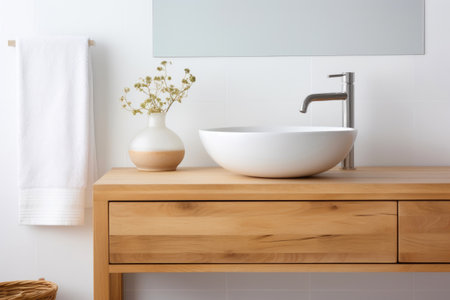 Contemporary Bathroom Interior with Wooden Washstandの素材