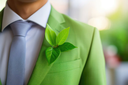 Eco-Friendly Elegance: Businessman with a Green Leaf Touchの素材