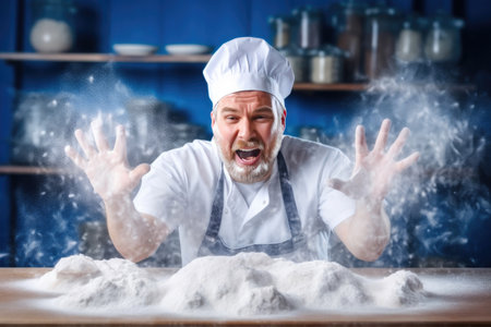 Baker's Standing Ovation in a Flour-Filled Kitchenの素材