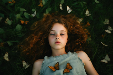 A Field of Dreams with a Girl and Butterfliesの素材