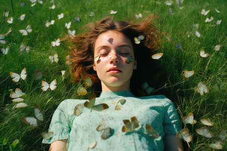 Youthful Serenity Surrounded by Butterfliesの素材