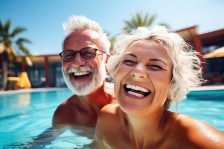 Elderly Amour: Couple's Serene Pool Dayの素材