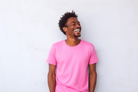 Cheerful Islander Grinning in a Pink T-shirtの素材