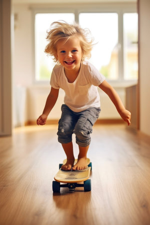 Smiling Child Having Fun with a Skateboardの素材