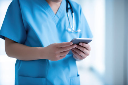 Hospital Worker Using a Cellphoneの素材