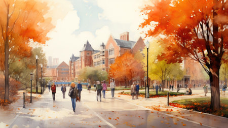 Faculty and Students on Campusの素材