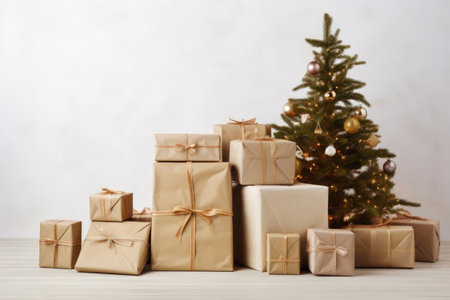 Festive Christmas Gift Pile Under the Treeの素材