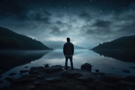 Silhouetted Stranger Amidst Ethereal Landscapesの素材