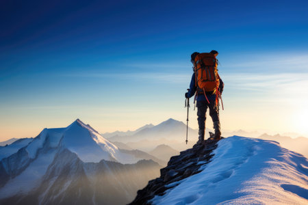 Summit Conquest: Climber on Mountaintopの素材