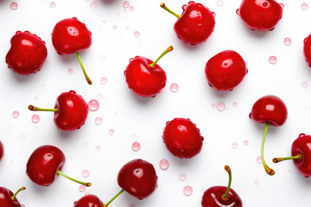 Fresh Red Cherries on a Clean White Backgroundの素材