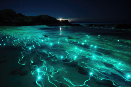 Nocturnal Spectacle: Plankton's Blue-Green Radianceの素材