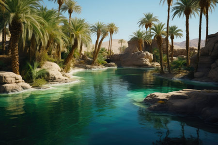 Nature's Resilience: Oasis Oasis Amidst the Sandの素材