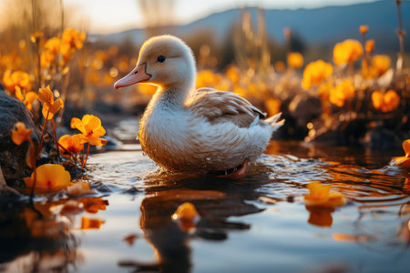 Elegant Avian Beauty on a Reflective Lakeの素材