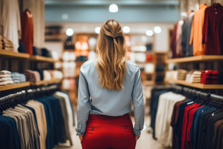 Clothing Store Visit: Back of Trendy Young Ladyの素材