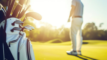 Golfer and White Golf Bag on the Courseの素材