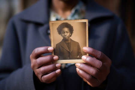 African Woman Holding Her Grandmother's Photoの素材