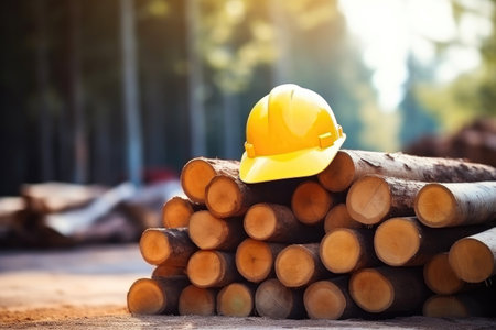 Worksite Safety: Helmet on Logsの素材