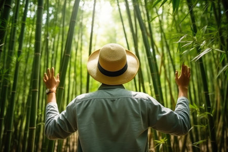 Solo Trekker Embracing Bamboo Jungleの素材
