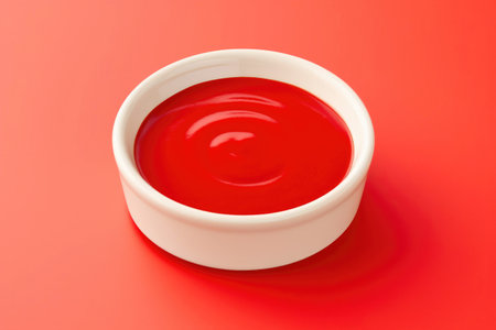 Vibrant Red Dip in a Ceramic Dishの素材